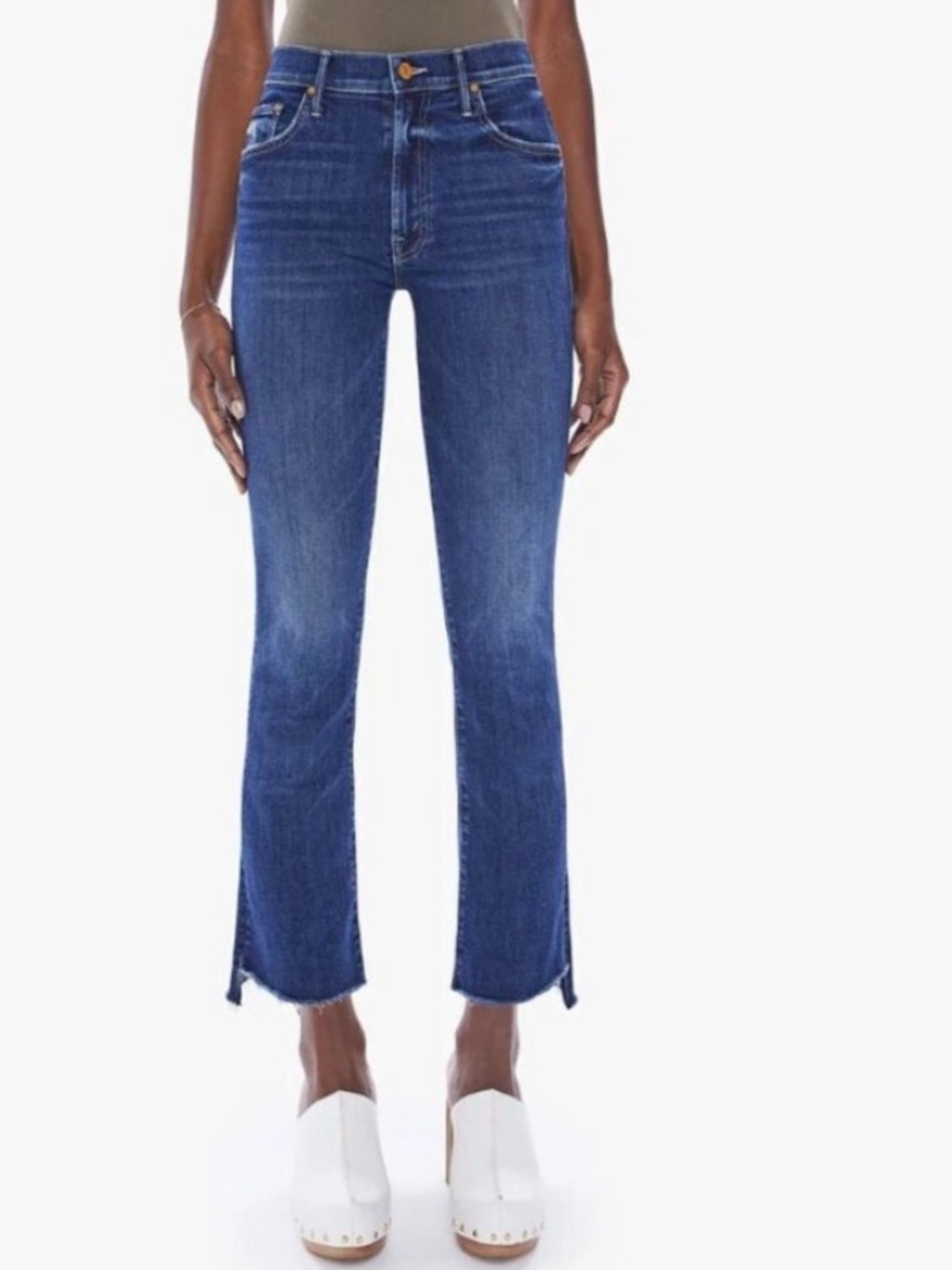 MOTHER The Insider Crop Step Fray Teaming Up Dark Blue Jeans size 29